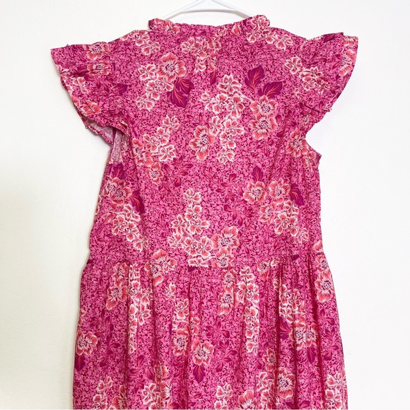 Generation Love Floral Sun Dress Ruffle Pink Oversized V Neck Slip On Size XS - Picture 10 of 15